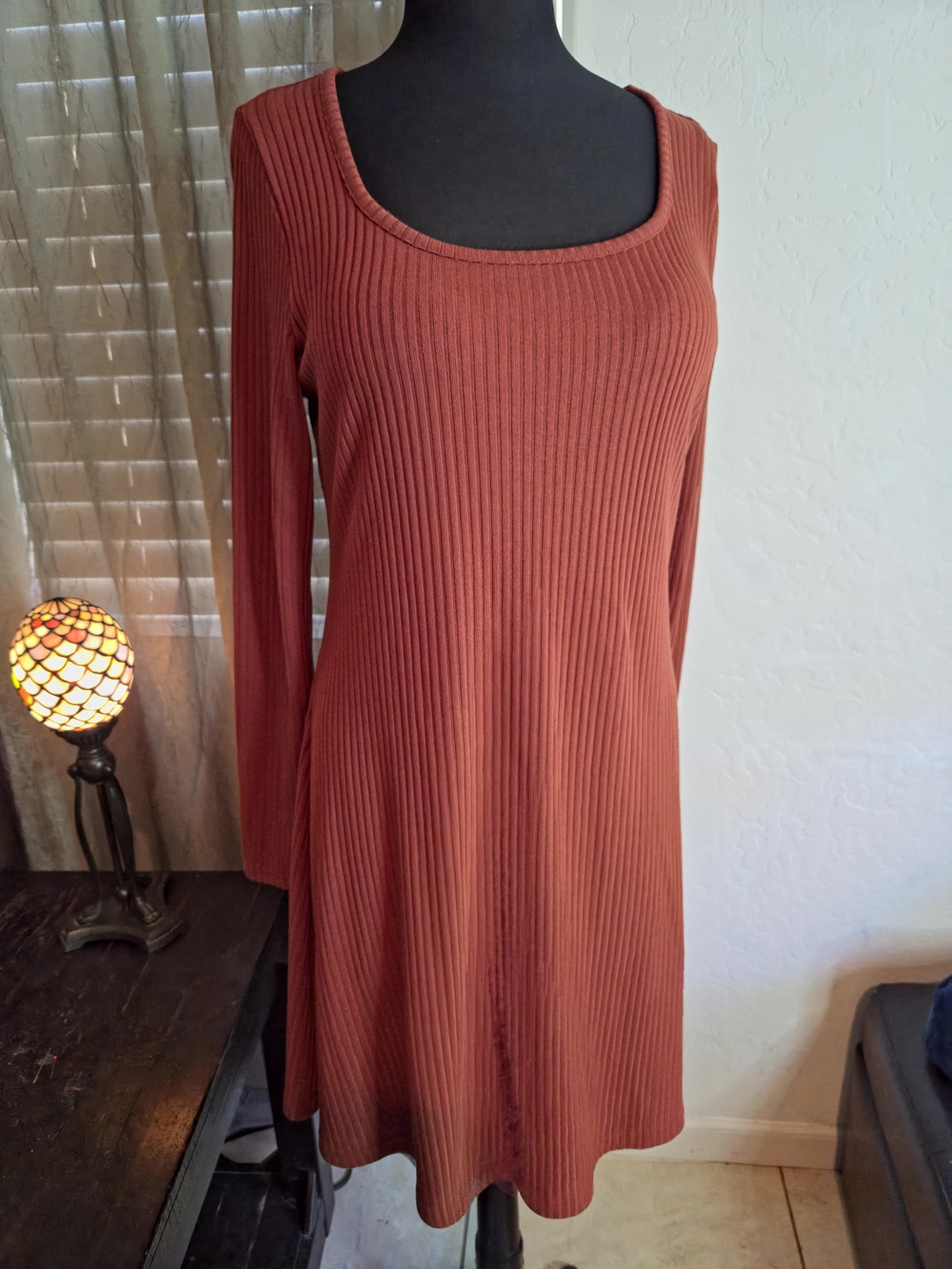 Old Navy Ribbed Scoop-Neck Long Sleeve Dress - Rust Red #0341